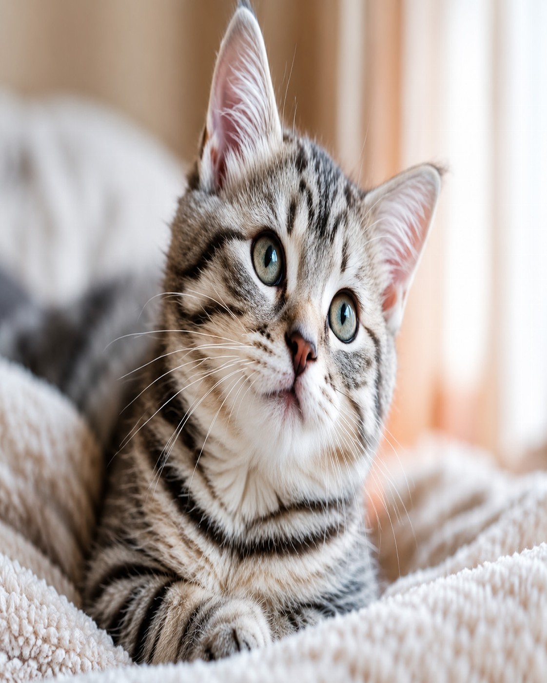 Cozy Silver Tabby Kitten Portrait